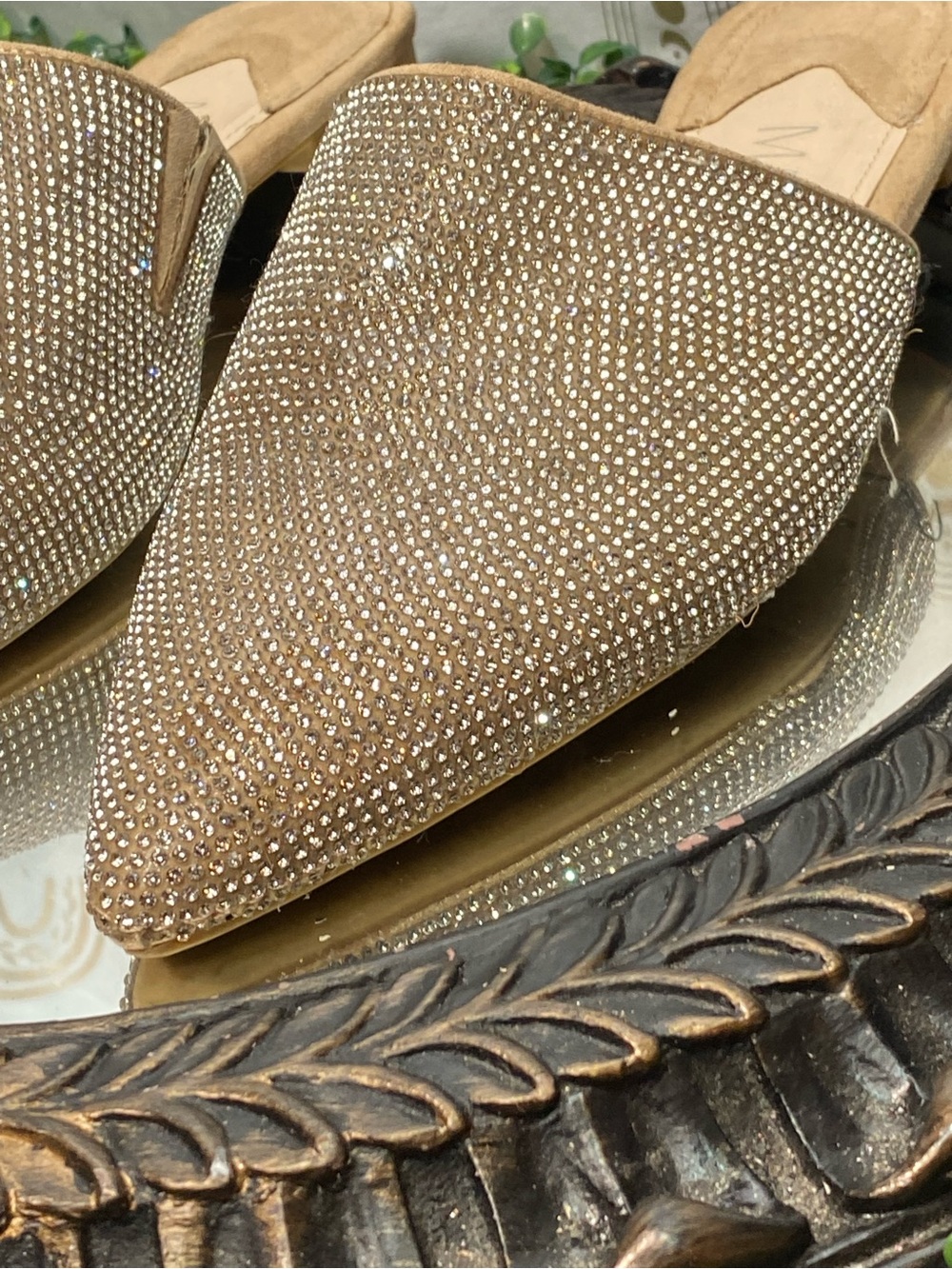 MICKA Gold Rhinestone Pointed-Toe Slip-On Mules - Picture 2 of 9